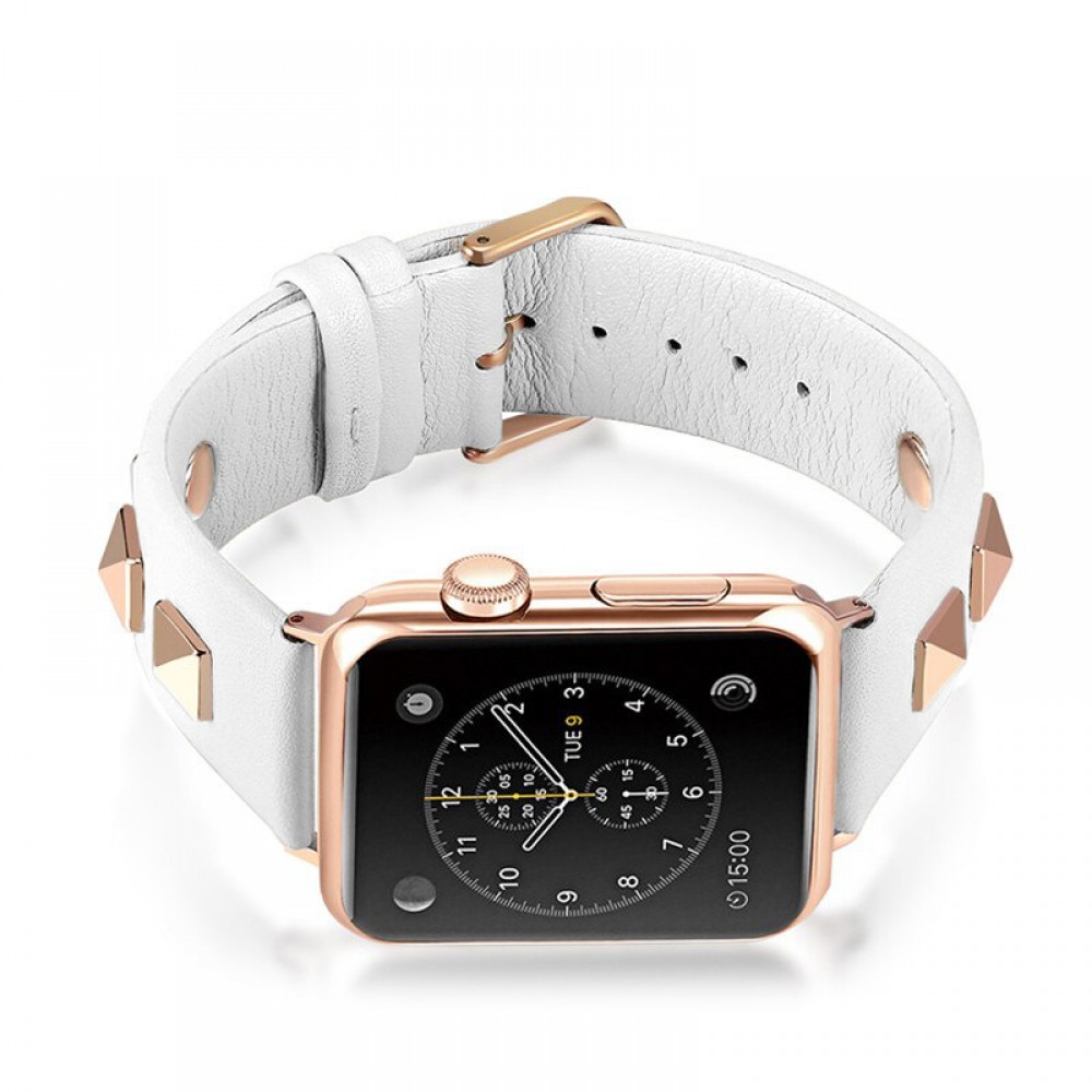 Punkarmband aus echtem Leder, größenverstellbar - Weiss - Apple Watch 38/40/41/42 mm