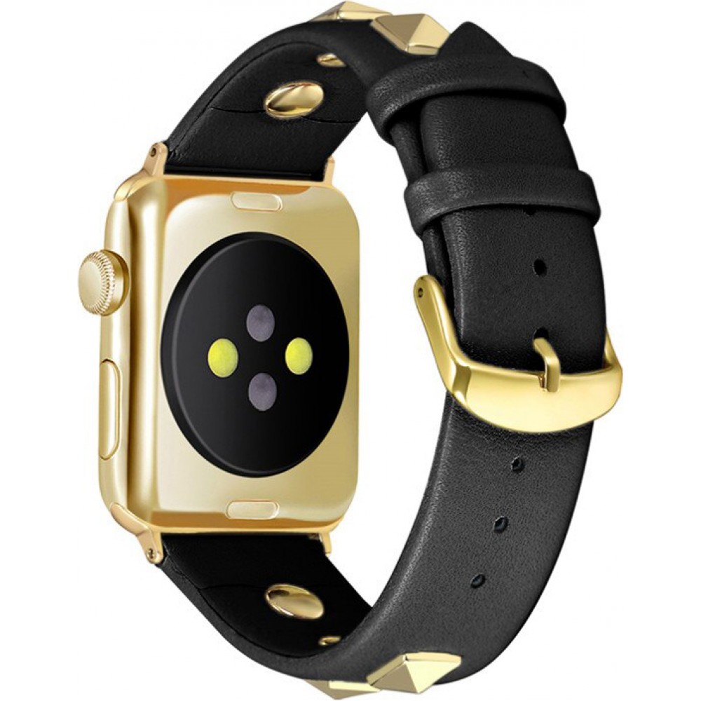 Punkarmband aus echtem Leder, größenverstellbar - Schwarz - Apple Watch 38/40/41/42 mm