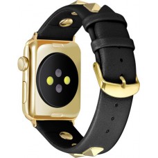 Punkarmband aus echtem Leder, größenverstellbar - Schwarz - Apple Watch 38/40/41/42 mm