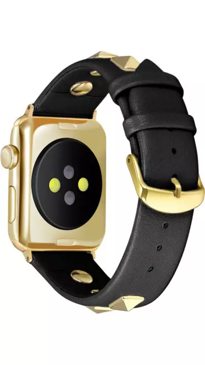 Punkarmband aus echtem Leder, größenverstellbar - Schwarz - Apple Watch 38/40/41/42 mm