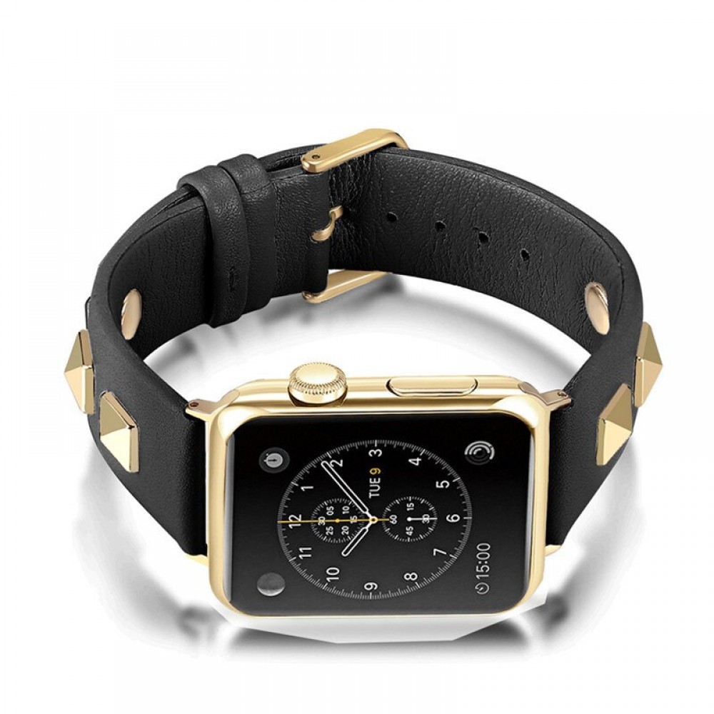 Punkarmband aus echtem Leder, größenverstellbar - Schwarz - Apple Watch 38/40/41/42 mm