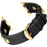 Punkarmband aus echtem Leder, größenverstellbar - Schwarz - Apple Watch 38/40/41/42 mm