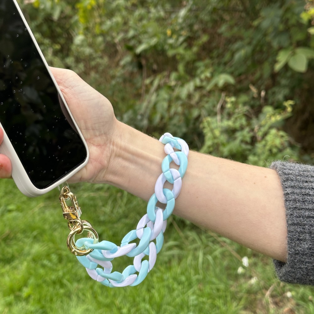 Universalarmband Befestigung für Schale/Gabel Telefon bunte Kette - Blau weiss