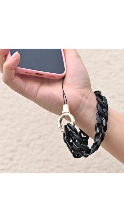 Bracelet universel attache pour coque/fourre téléphone chaine colorée - Noir