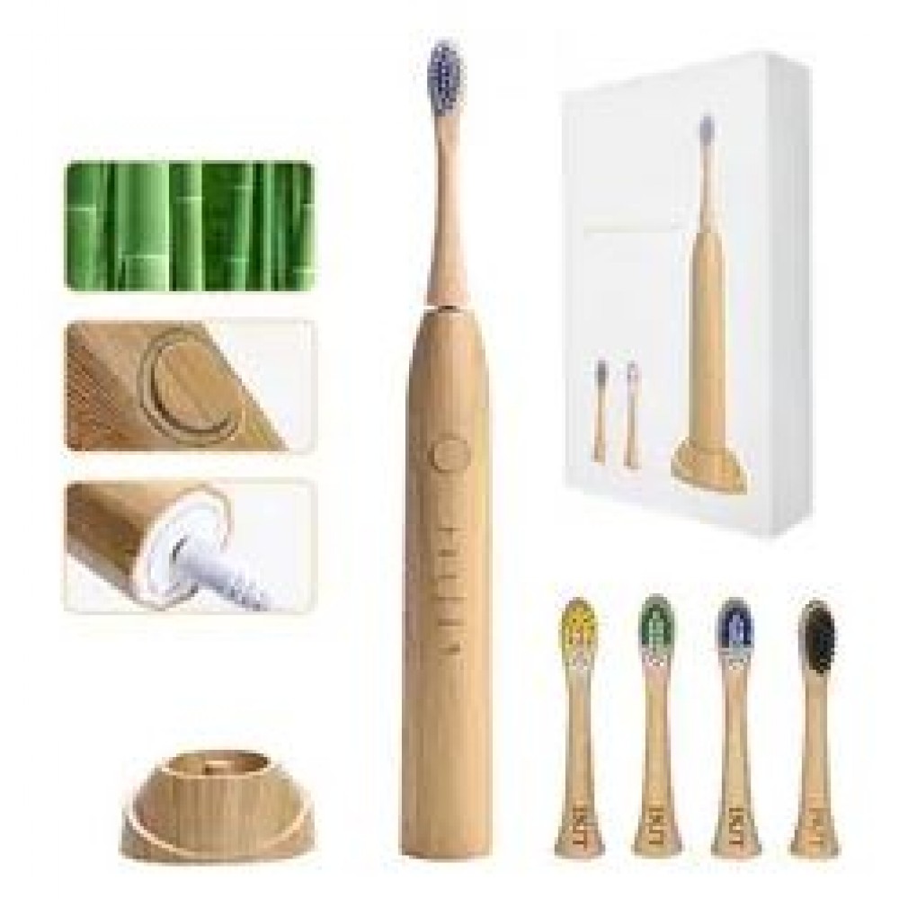 Elektronische Bamboo Zahnbürste eco-friendly inkl. Ladestation + 3 Aufsätze