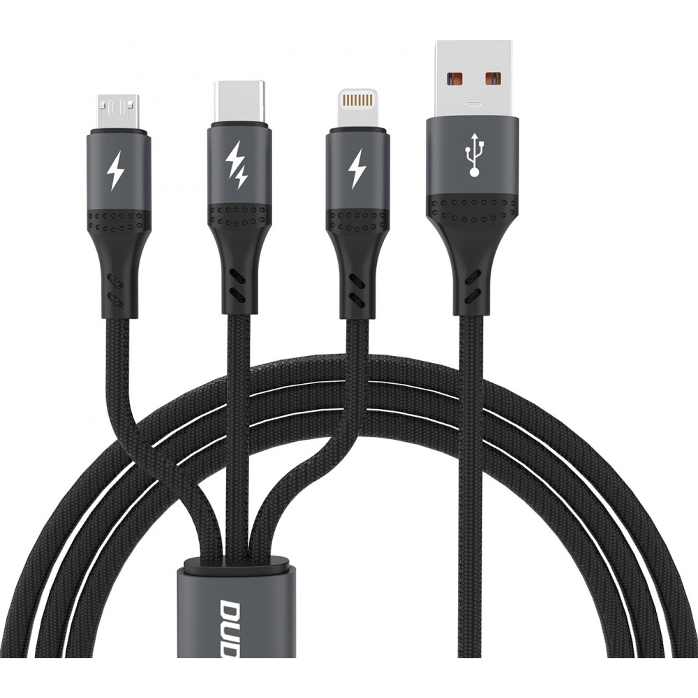 Dudao L3E 3-in-1 Kabel USB-A auf Micro USB + USB-C + Lightning 60W (1,2 m) Schnellladung - Schwarz