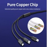 3 in 1 Multi-Anschluss Ladekabel zusammenrollend mit Micro-USB, USB-C und Lightning - Blau