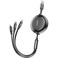 Baseus Golden Loop 3 in 1 ausziehbares Kabel USB - Micro USB / Lightning / USB-C (3.5A) 35cm - 120cm (CAMLT-JH01) - Schwarz