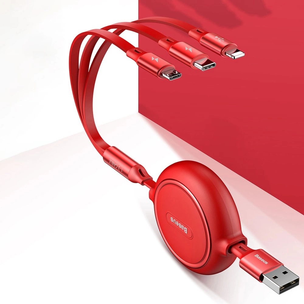 Baseus Golden Loop 3 in 1 ausziehbares Kabel USB - Micro USB / Lightning / USB-C (3.5A) 35cm - 120cm (CAMLT-JH01) - Schwarz
