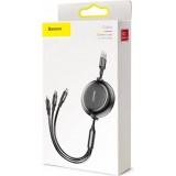 Baseus Golden Loop 3 in 1 ausziehbares Kabel USB - Micro USB / Lightning / USB-C (3.5A) 35cm - 120cm (CAMLT-JH01) - Schwarz
