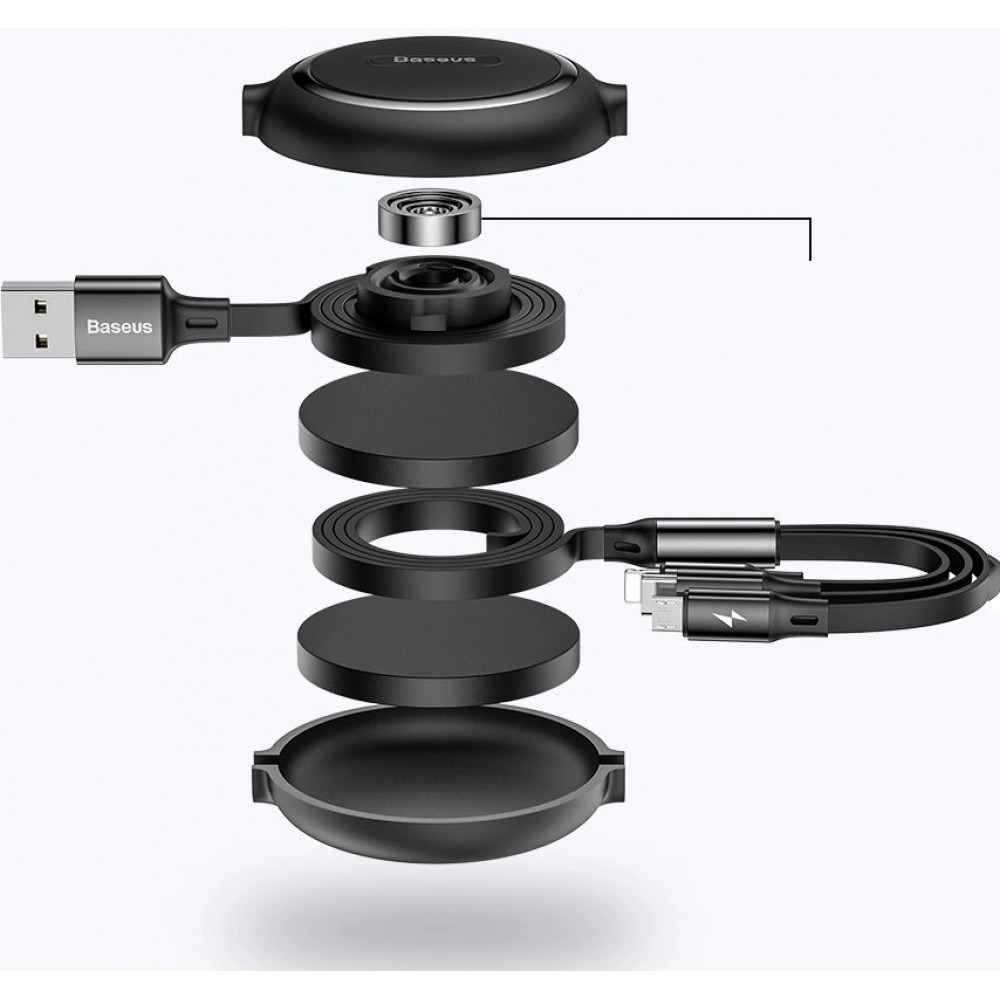 Baseus Golden Loop 3 in 1 ausziehbares Kabel USB - Micro USB / Lightning / USB-C (3.5A) 35cm - 120cm (CAMLT-JH01) - Schwarz