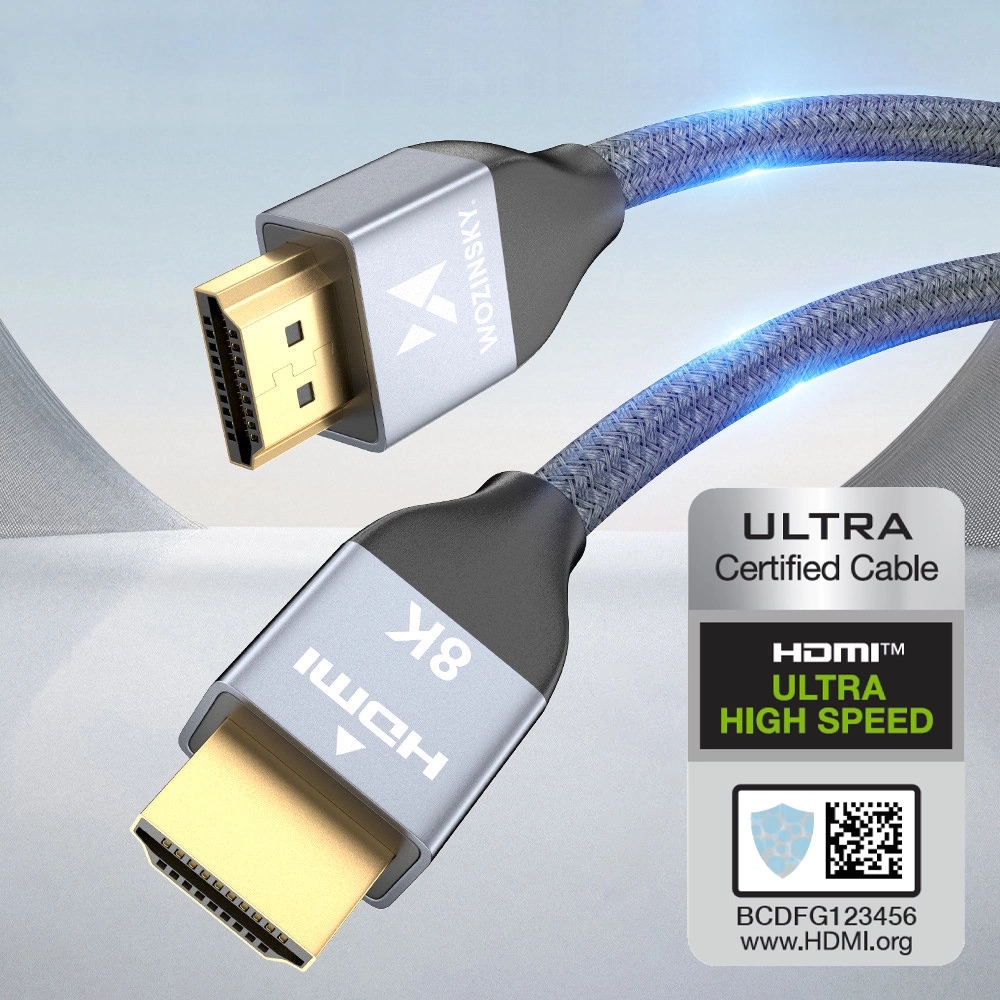 Wozinsky HDMI 2.1 Kabel 8K 60 Hz 48 Gbps / 4K 120 Hz / 2K 144 Hz (1 m) - Silber