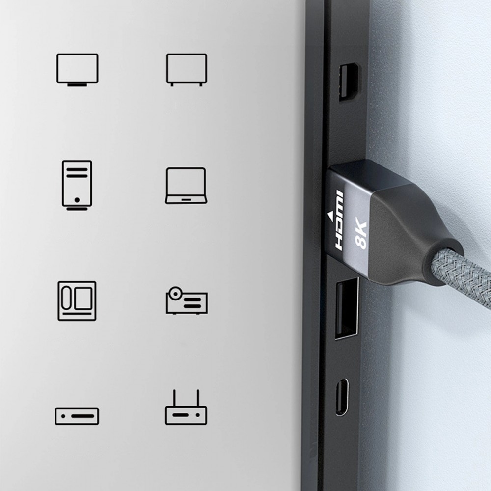 Wozinsky HDMI 2.1 Kabel 8K 60 Hz 48 Gbps / 4K 120 Hz / 2K 144 Hz (1 m) - Silber