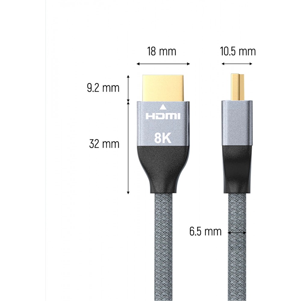 Wozinsky HDMI 2.1 Kabel 8K 60 Hz 48 Gbps / 4K 120 Hz / 2K 144 Hz (1 m) - Silber