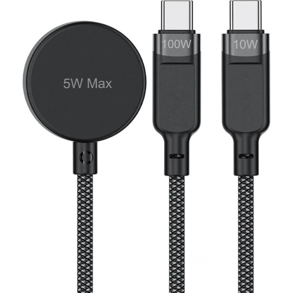 Câble USB-C 3 en 1 100W Acefast C6-11 (2x USB-C / 1x Apple Watch) 480Mb/s (1.2 m) - Noir