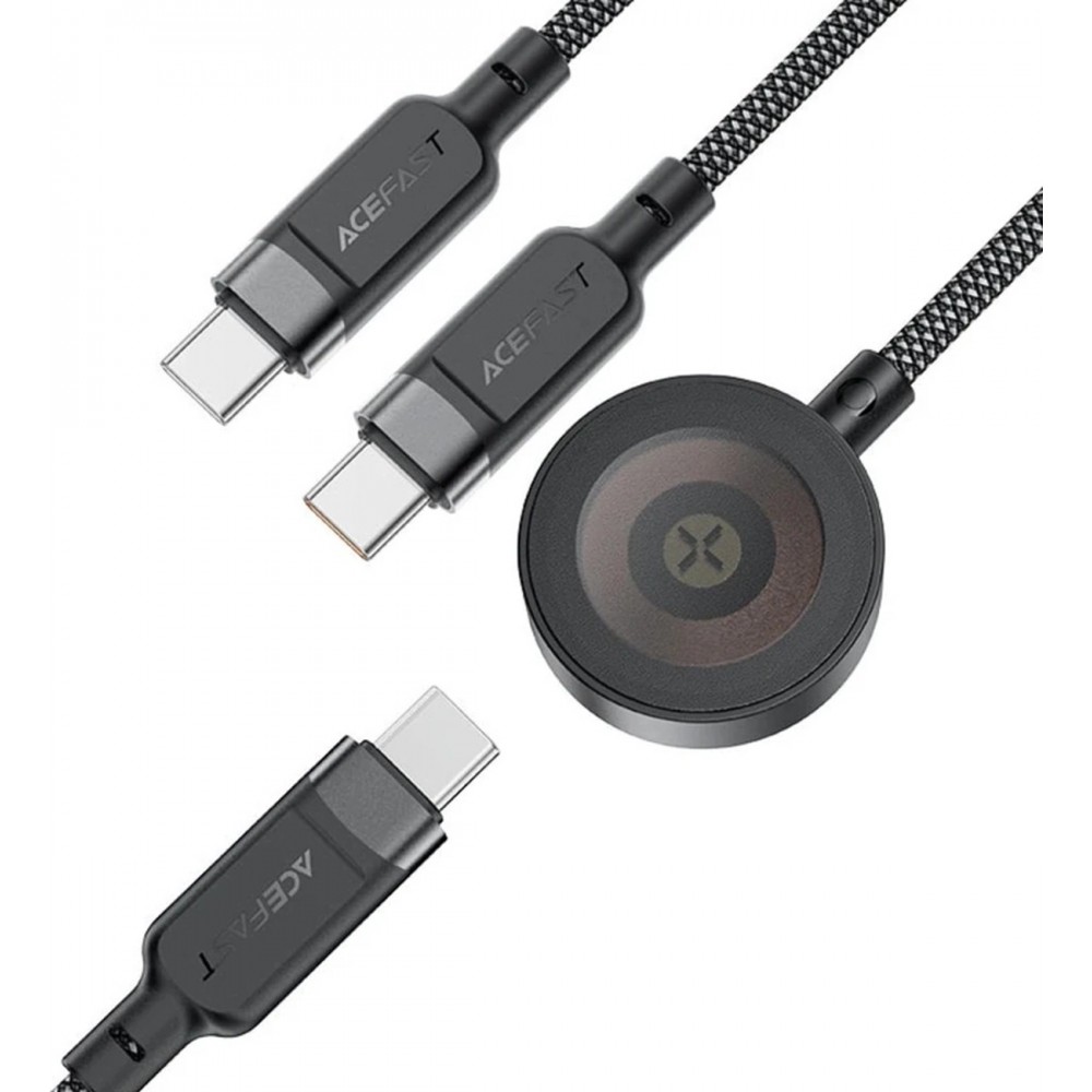 Câble USB-C 3 en 1 100W Acefast C6-11 (2x USB-C / 1x Apple Watch) 480Mb/s (1.2 m) - Noir
