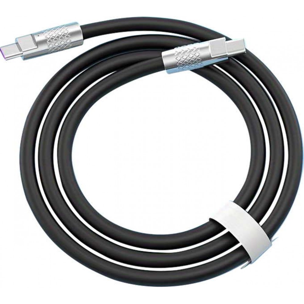 USB-C zu USB-C Ladekabel (2m) robust und bunt mit stylischem Kopf aus Aluminium - Schwarz