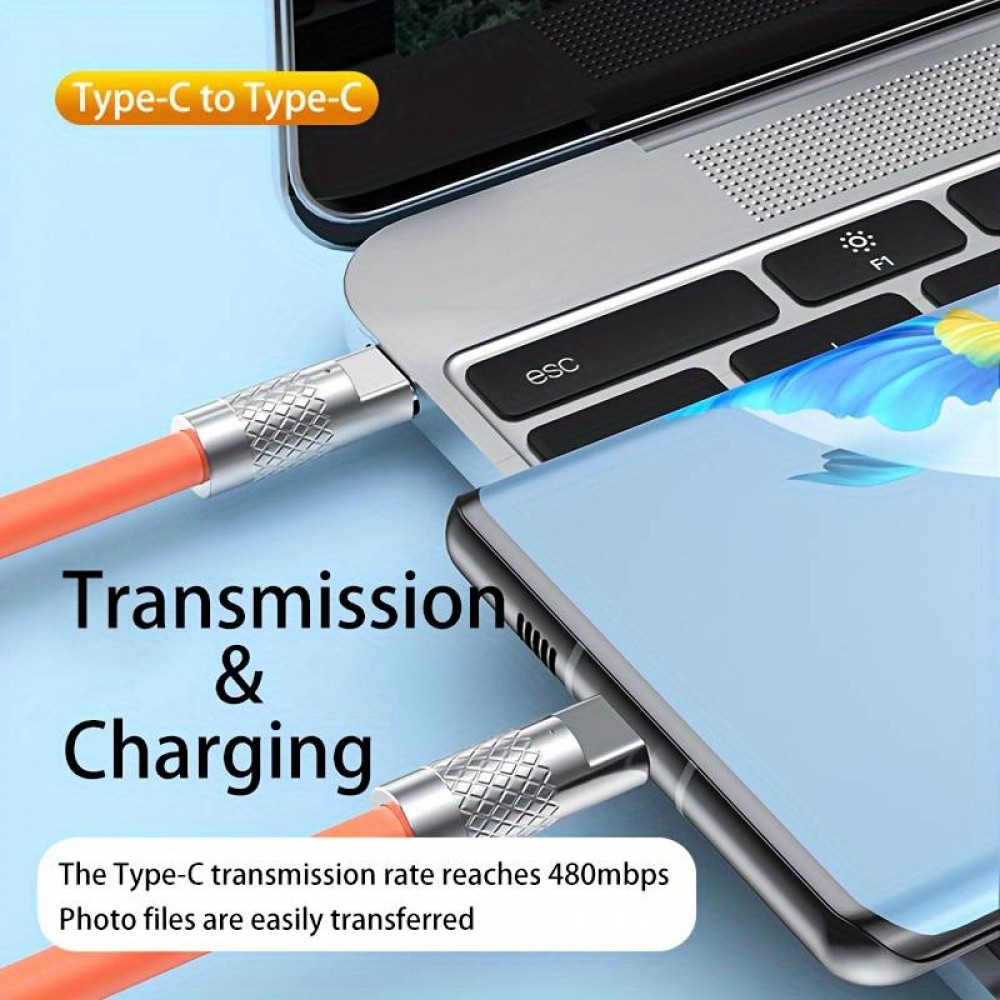 Câble USB-C vers USB-C (2m) robuste et coloré avec tête designen aluminium - Orange