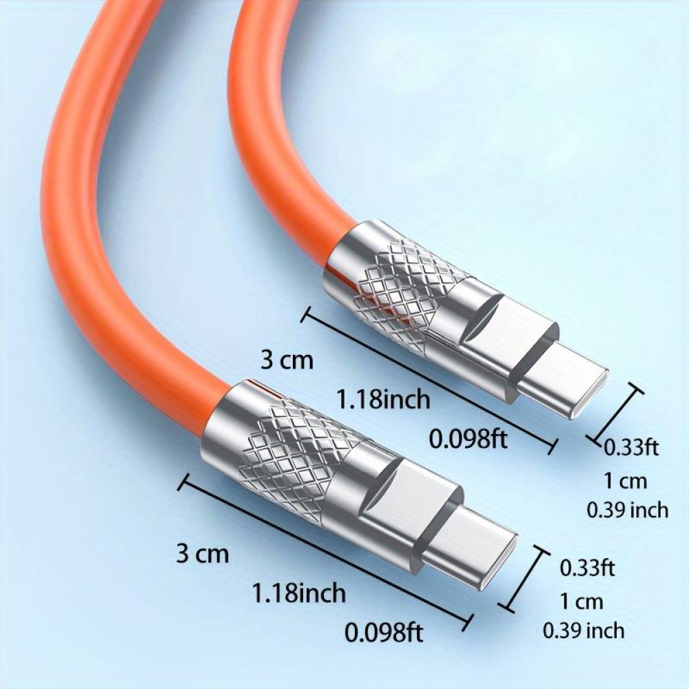 Câble USB-C vers USB-C (2m) robuste et coloré avec tête designen aluminium - Orange