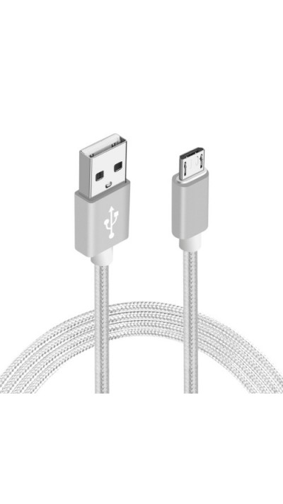 Câble chargeur (1 m) Micro-USB vers USB-A - Nylon metal - Argent