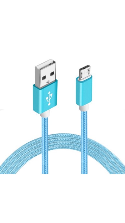 Câble chargeur (1 m) Micro-USB vers USB-A - Nylon metal - Bleu