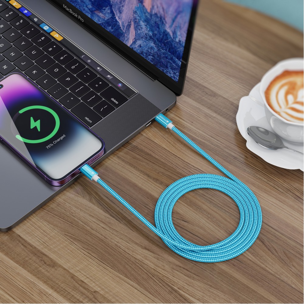 Ladekabel (1.5 m) USB-C auf USB-C - Nylon PhoneLook - Hellblau