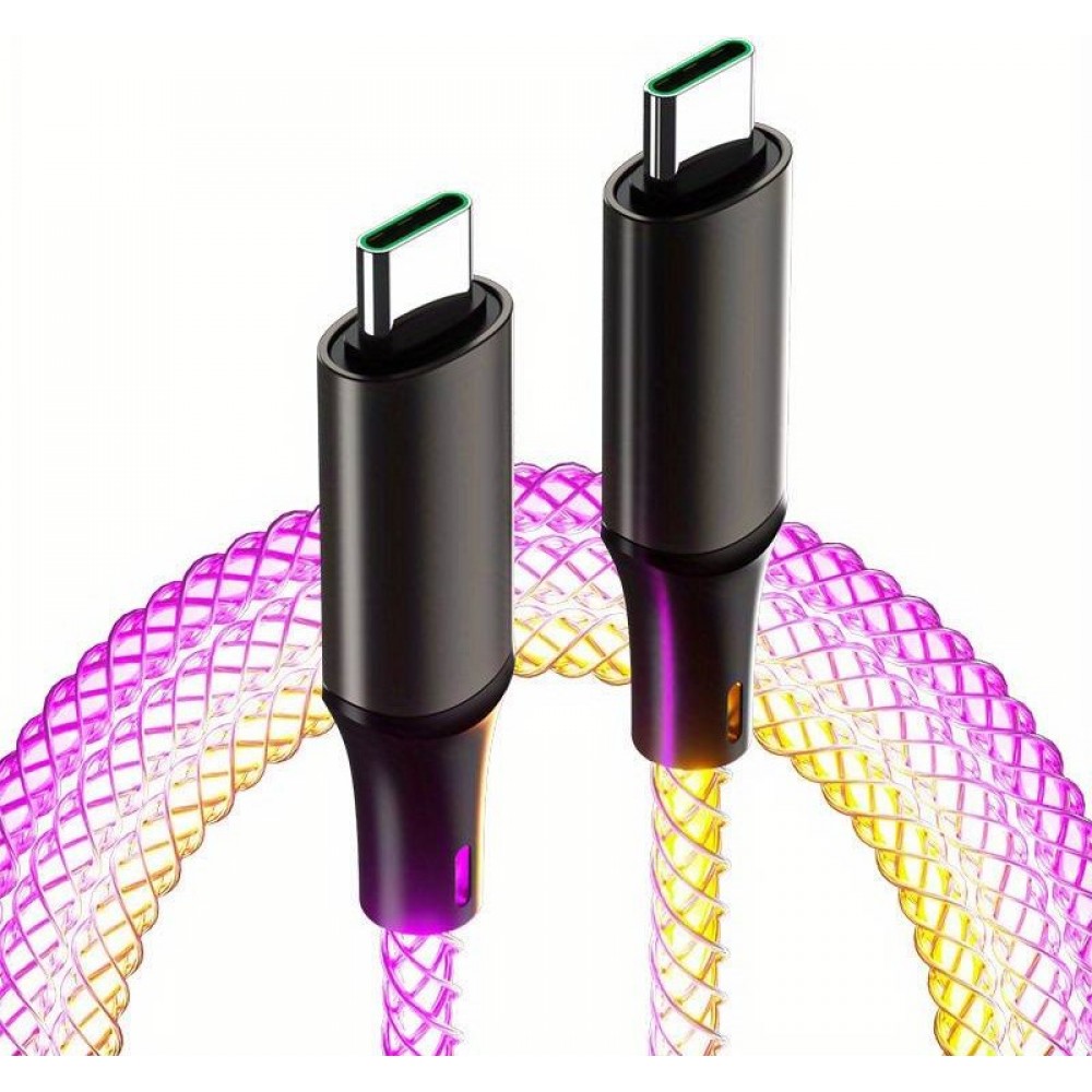 Ladekabel USB-C zu USB-C 66W 1 Meter mit LED-Licht Stromfluss - Multicolor
