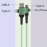 4 in 1 Multifunktions Ladekabel Nylon mit USB-A, USB-C & Lightning Anschluss 1.8m - Grau