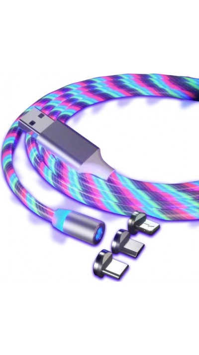 3 in 1 USB Ladekabel mit LED Licht und magnetischen Ladeaufsätzen - Weiss (multicolor)