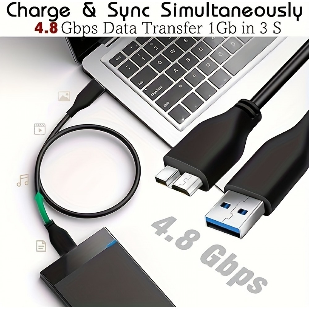 USB A 3.0 zu Micro USB B Datenkabel schnell (4,8 Gbps) für externe Festplatten (1 m) - Schwarz