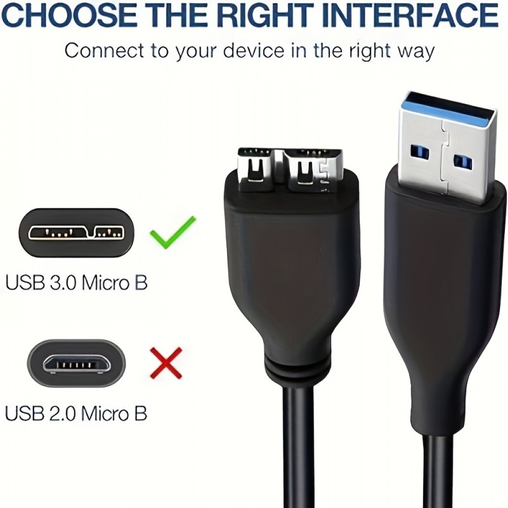 USB A 3.0 zu Micro USB B Datenkabel schnell (4,8 Gbps) für externe Festplatten (1 m) - Schwarz