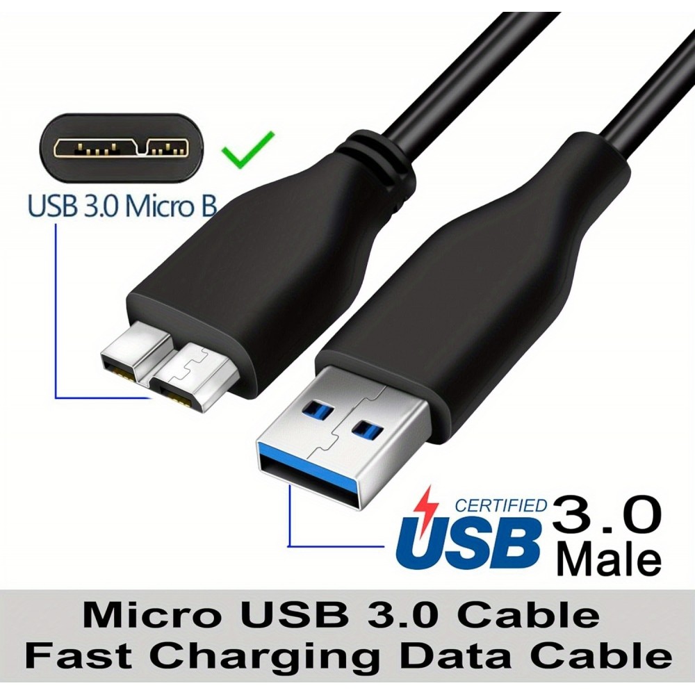 USB A 3.0 zu Micro USB B Datenkabel schnell (4,8 Gbps) für externe Festplatten (1 m) - Schwarz