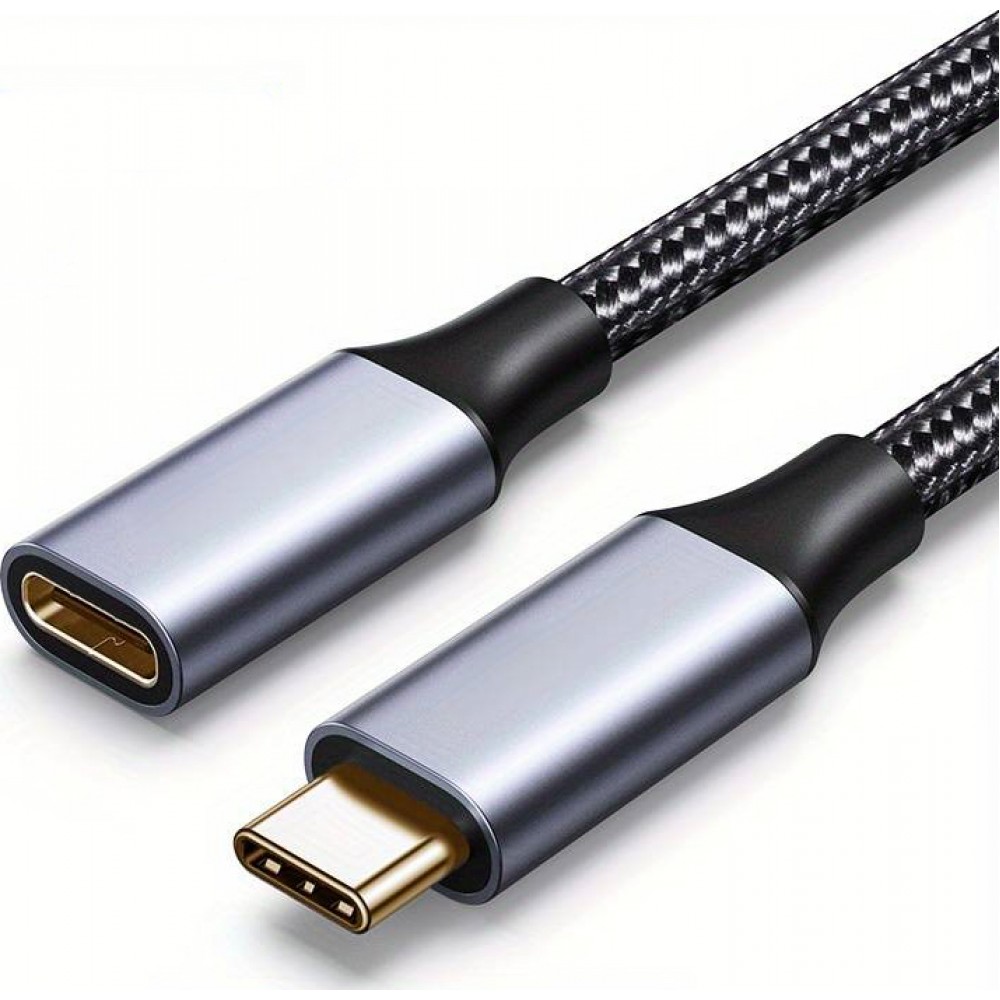 C&acirc;ble extension nylon USB-C (m&acirc;le) vers USB-C (femelle) 2 m&egrave;tres - Noir