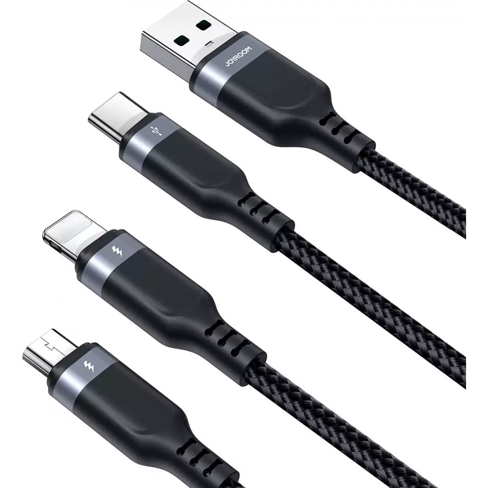 Joyroom Multi-Usage S-A18 3-in-1 Nylon Kabel USB-A zu Lightning / USB-C / Micro USB - Schwarz (30 cm)