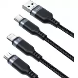 Joyroom Multi-Usage S-A18 3-in-1 Nylon Kabel USB-A zu Lightning / USB-C / Micro USB - Schwarz (30 cm)