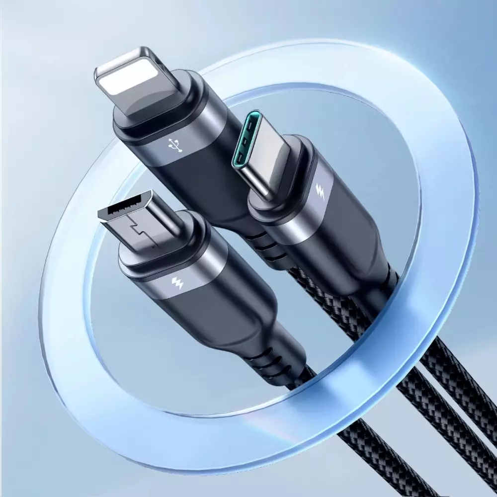 Joyroom Multi-Usage S-A18 3-in-1 Nylon Kabel USB-A zu Lightning / USB-C / Micro USB - Schwarz (30 cm)