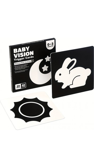Schwarz-Weiß Wachstums- und Sichtkarten für Babys zur kognitiven und visuellen Stimulation (20 Blätter, 40 Seiten)