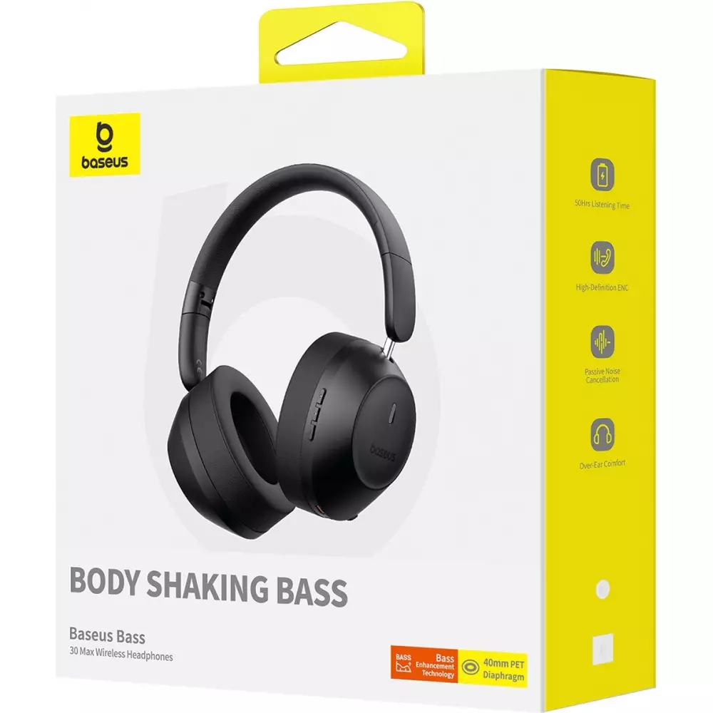 Baseus Bass 30 Max Kabellose On-Ear Bluetooth 5.3 Kopfhörer Hochwertiger Sound Leistungsstarker Bass - Schwarz