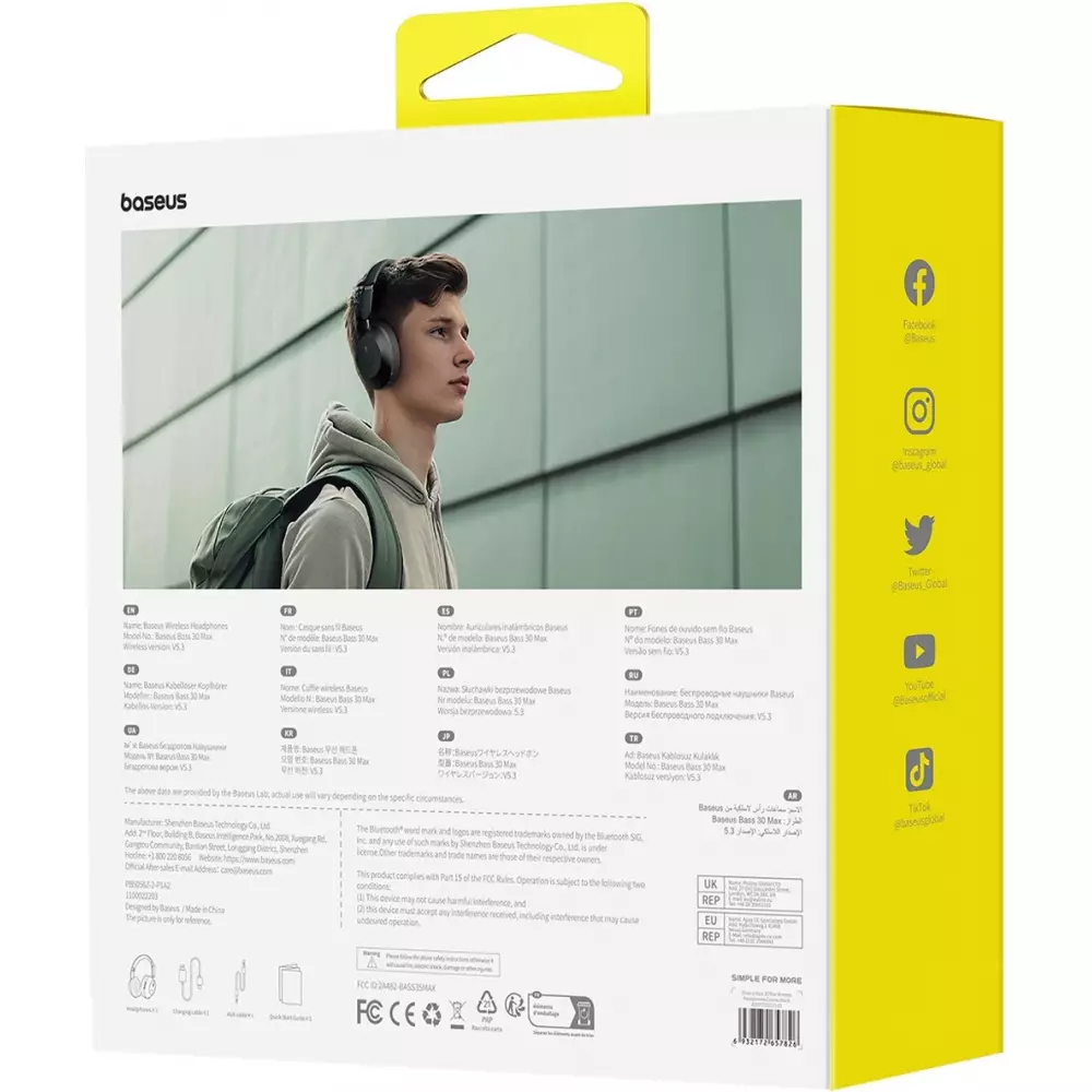 Baseus Bass 30 Max Kabellose On-Ear Bluetooth 5.3 Kopfhörer Hochwertiger Sound Leistungsstarker Bass - Schwarz