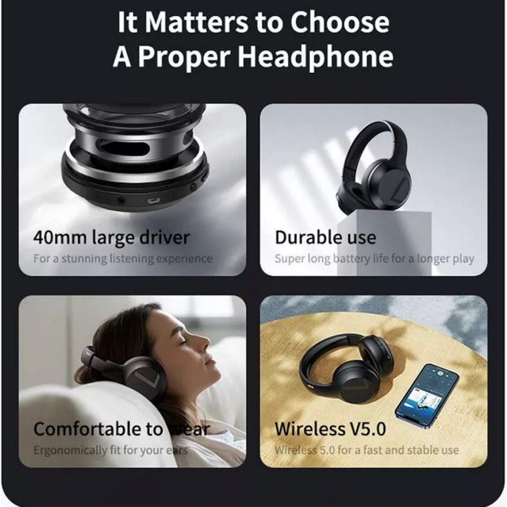 Kopfhörer Remax RB-660HB kabellos Bluetooth 5.0 Over-Ear wireless HD stereo sound + Pure Bass - Schwarz