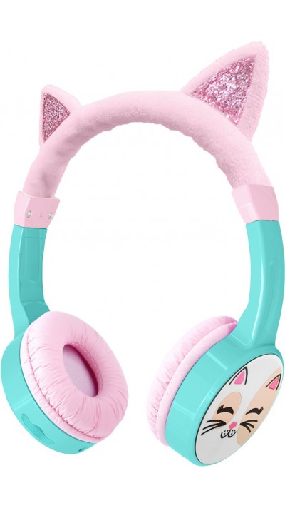 Coole Wireless Bluetooth 5.3 Kopfhörer für Kinder mit gedämpfter Lautstärke 85dB und lustigem Design - Cat