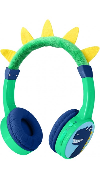Coole Wireless Bluetooth 5.3 Kopfhörer für Kinder mit gedämpfter Lautstärke 85dB und lustigem Design - Dino