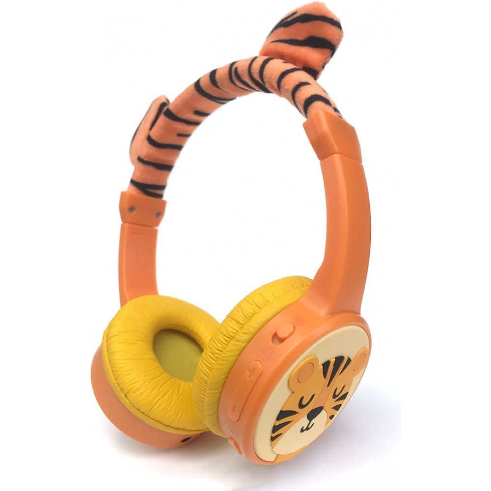Coole Wireless Bluetooth 5.3 Kopfhörer für Kinder mit gedämpfter Lautstärke 85dB und lustigem Design - Tiger