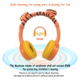 Coole Wireless Bluetooth 5.3 Kopfhörer für Kinder mit gedämpfter Lautstärke 85dB und lustigem Design - Tiger