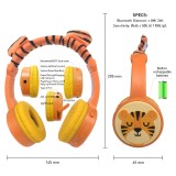 Coole Wireless Bluetooth 5.3 Kopfhörer für Kinder mit gedämpfter Lautstärke 85dB und lustigem Design - Tiger