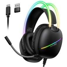 ONIKUMA Gaming-Headset mit RGB-LED USB-C und HD-Mikrofon für PC und PS - Schwarz