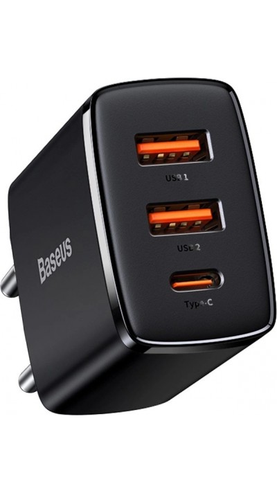 Baseus Kompakter Schnellladegerät 2x USB USB Typ C 30W 3A Power Delivery Quick Charge - Schwarz