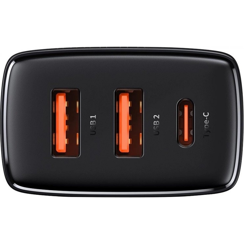 Baseus Kompakter Schnellladegerät 2x USB USB Typ C 30W 3A Power Delivery Quick Charge - Schwarz