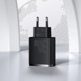 Baseus Kompakter Schnellladegerät 2x USB USB Typ C 30W 3A Power Delivery Quick Charge - Schwarz