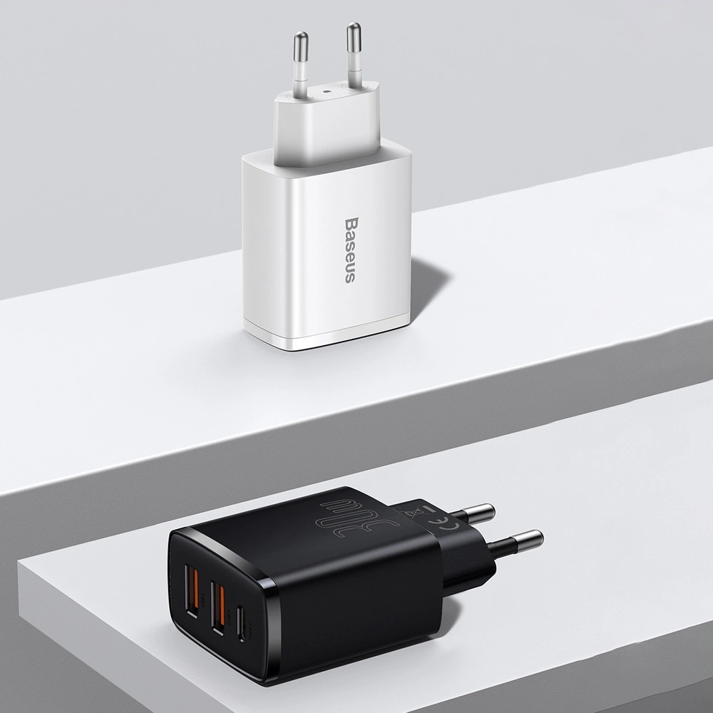 Baseus Kompakter Schnellladegerät 2x USB USB Typ C 30W 3A Power Delivery Quick Charge - Schwarz